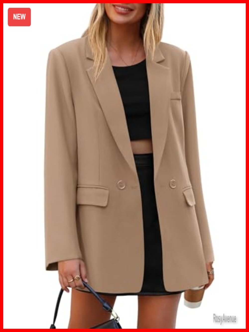 Womens Double Breasted Blazer Lightweight Polyester Casual Work Jacket